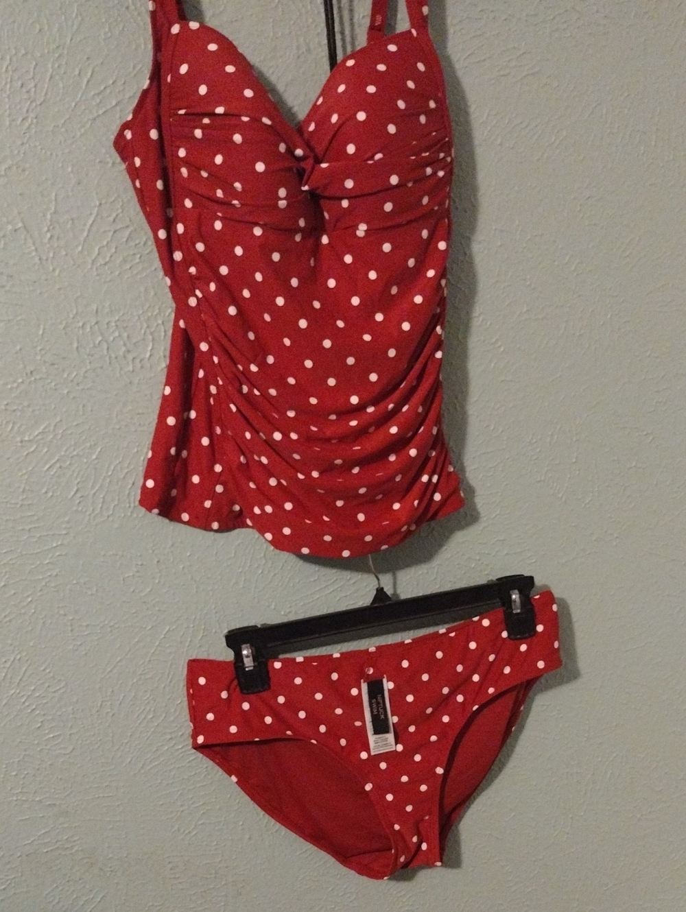 Red Polka Dot Tankini Top & Bikini Bottom Set